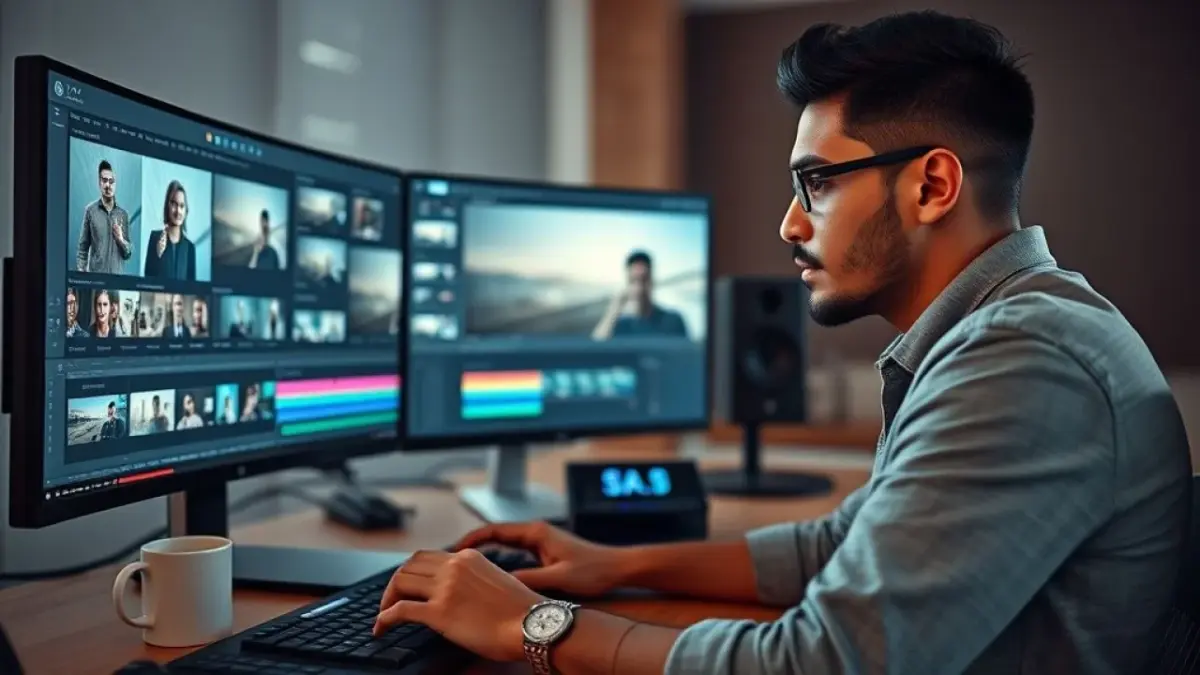 Editor de vídeo brasileiro trabalhando em projeto 8K. Placa de vídeo potente é essencial!