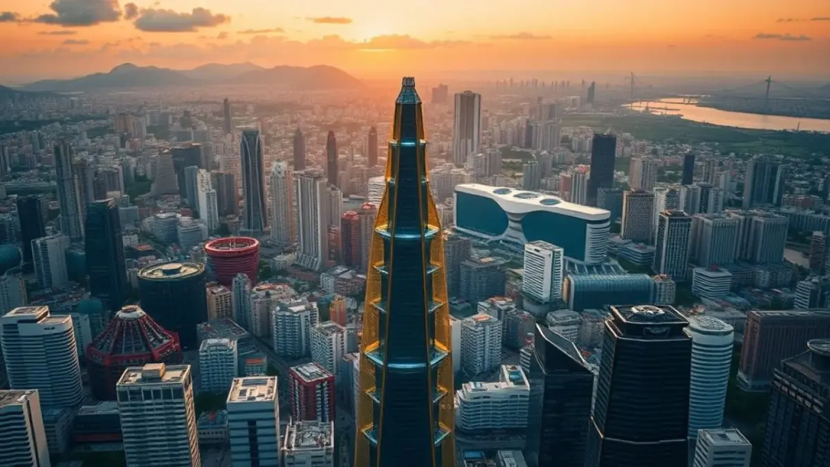 Futuristic cityscape of São Paulo, Brazil, featuring holographic gaming displays and advanced São Paulo futurista: holografia gamer e tecnologia avançada no Brasil