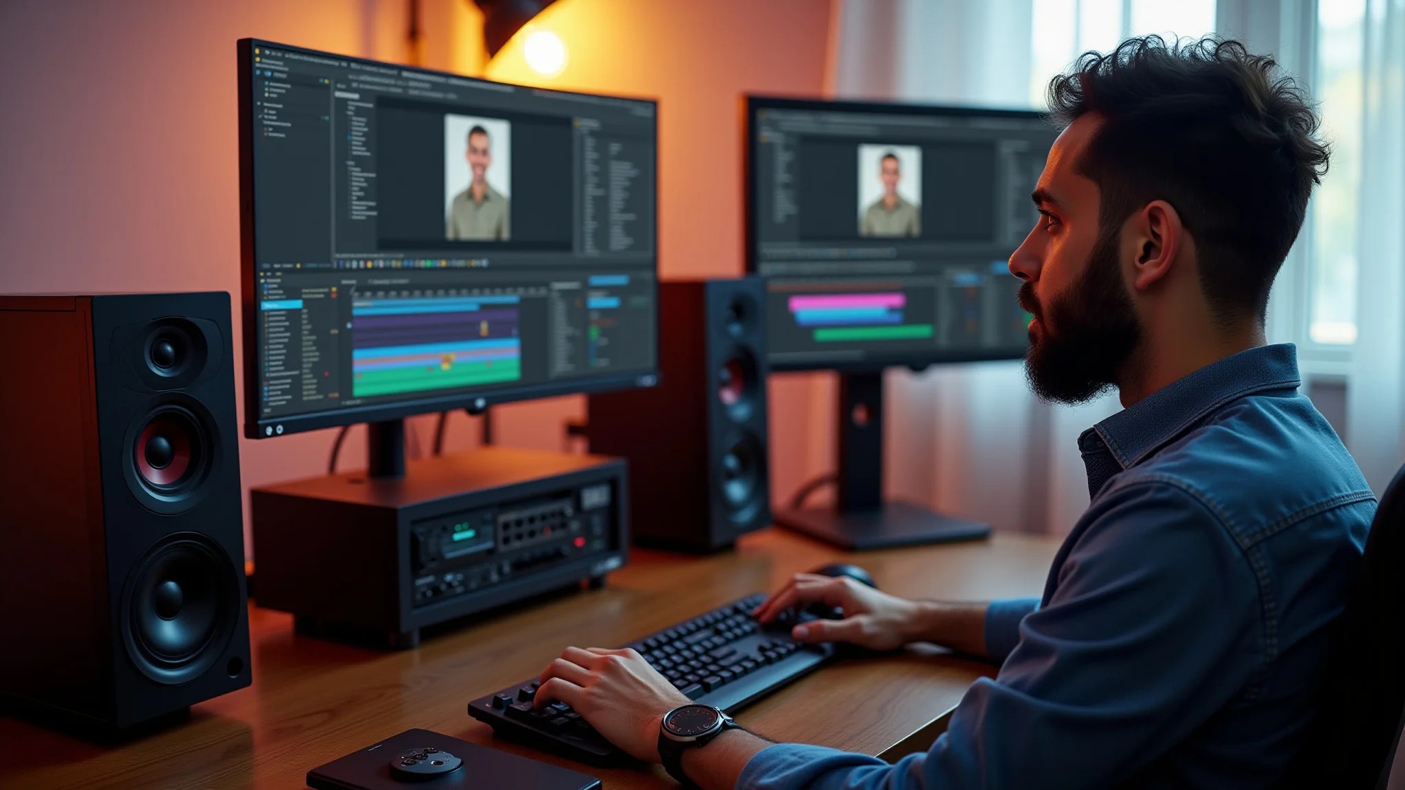 Editor de vídeo brasileiro trabalhando em um projeto.