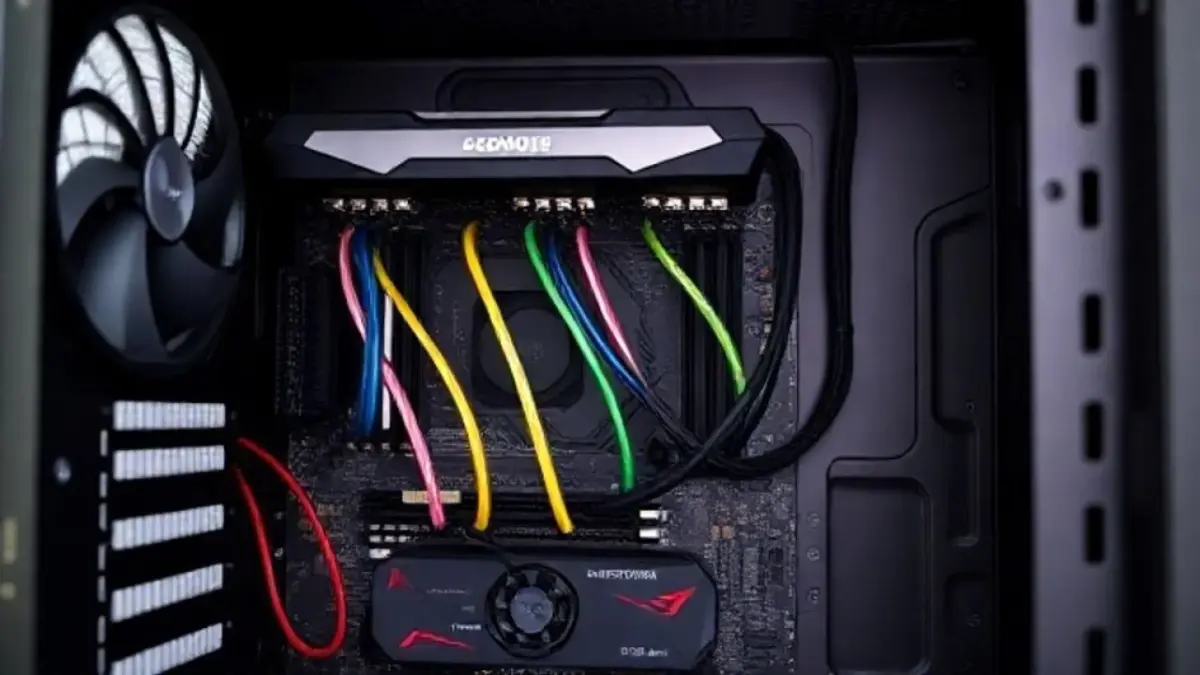 Cabos de energia PCIe conectados à placa de vídeo. Fonte de alimentação e organização interna do PC.