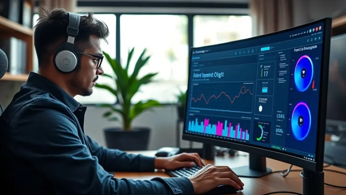 Especialista monitorando o desempenho da GPU no PC gamer.