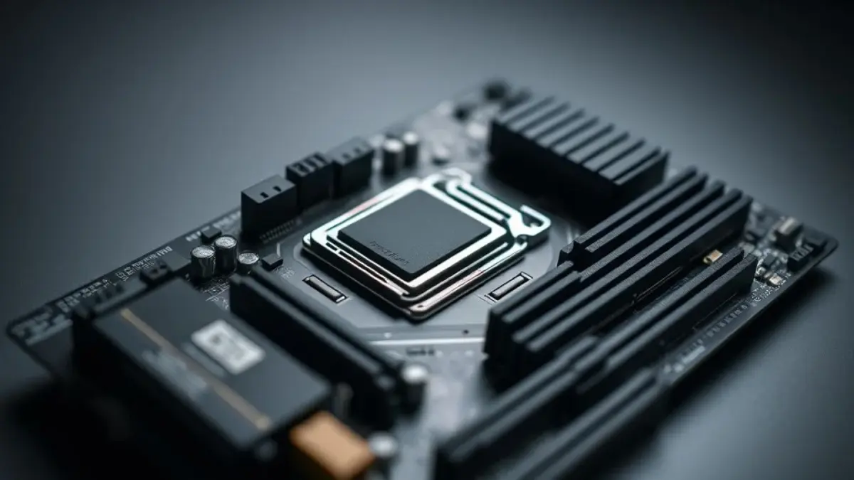 Placa-mãe moderna com CPU e RAM: componentes essenciais para upgrade de PC em 2025.