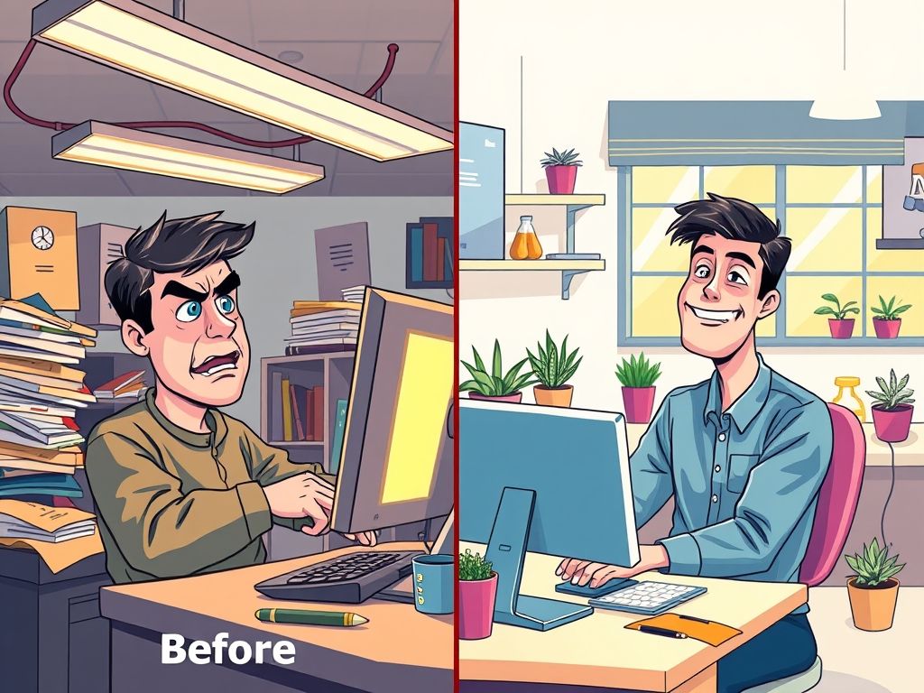 Ilustração do antes e depois da otimização da memória RAM e do processador, mostrando a diferença na experiência do usuário.