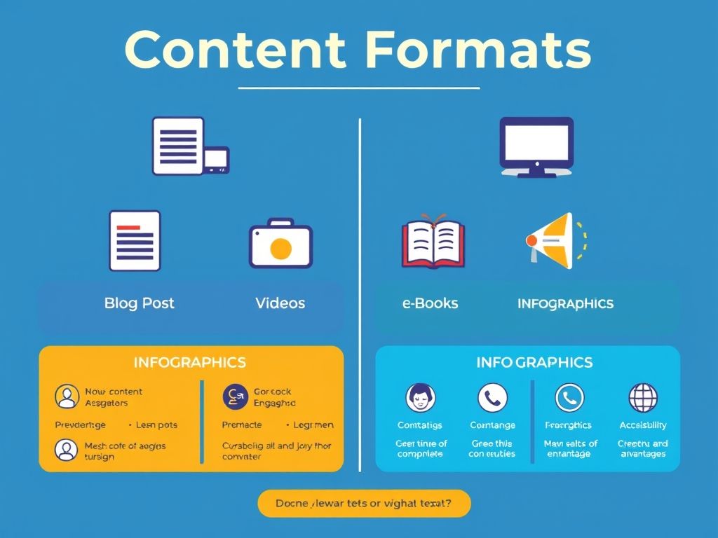 Infográfico comparando diferentes formatos de conteúdo e suas vantagens.