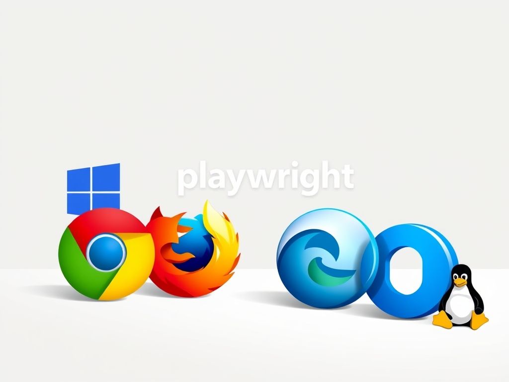 Imagem conceitual mostrando o logo do Playwright com ícones dos principais navegadores e sistemas operacionais, enfatizando a compatibilidade multi-navegador e multi-plataforma.