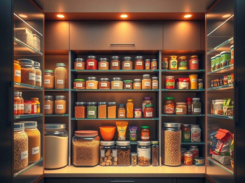 Ilustração de uma despensa de cozinha organizada, simbolizando a importância de estruturas de dados bem definidas para acessar informações de forma eficiente.