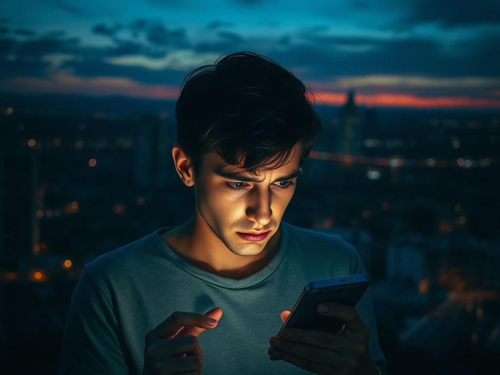 Pessoa em pânico olhando para o celular com notificação de número desativado.