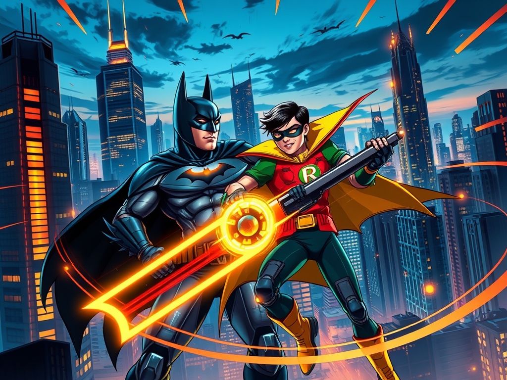 Ilustração de Batman e Robin trabalhando em equipe, representando a relação sinérgica entre algoritmos e estruturas de dados.
