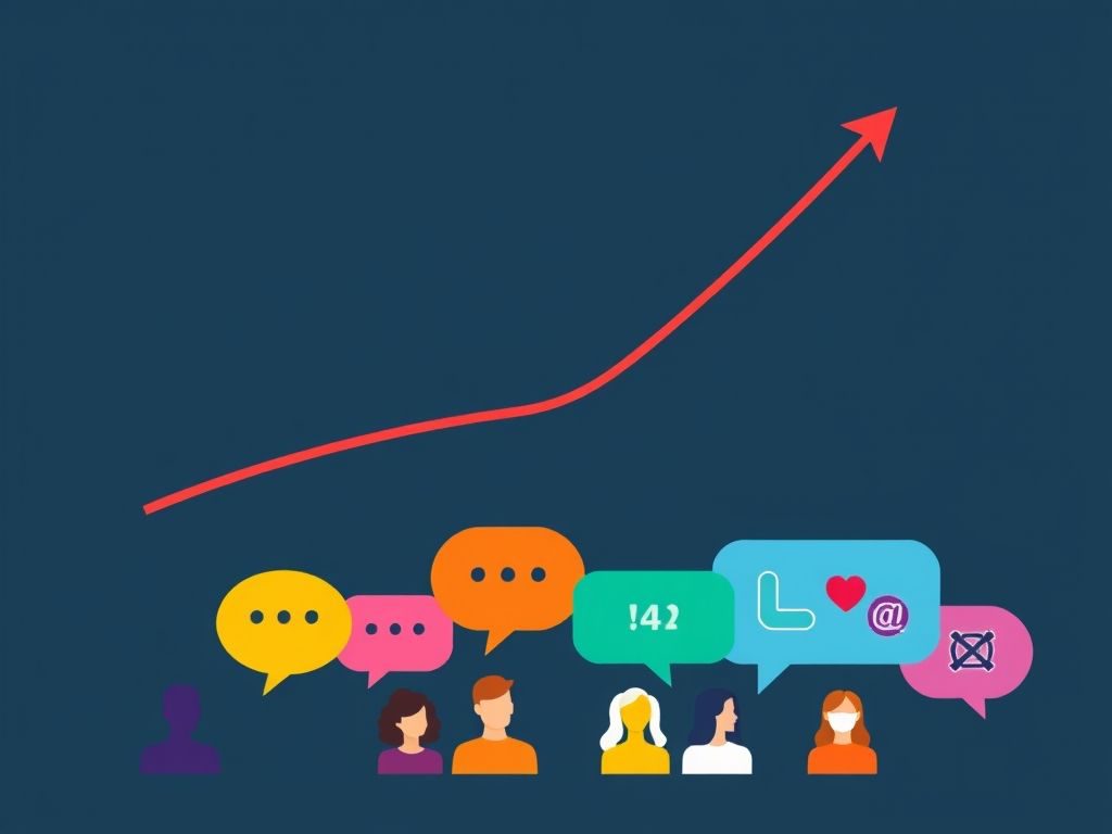 Gráfico demonstrando o crescimento da base de clientes e receita impulsionado pelo marketing boca a boca, com ícones de clientes e feedbacks positivos.