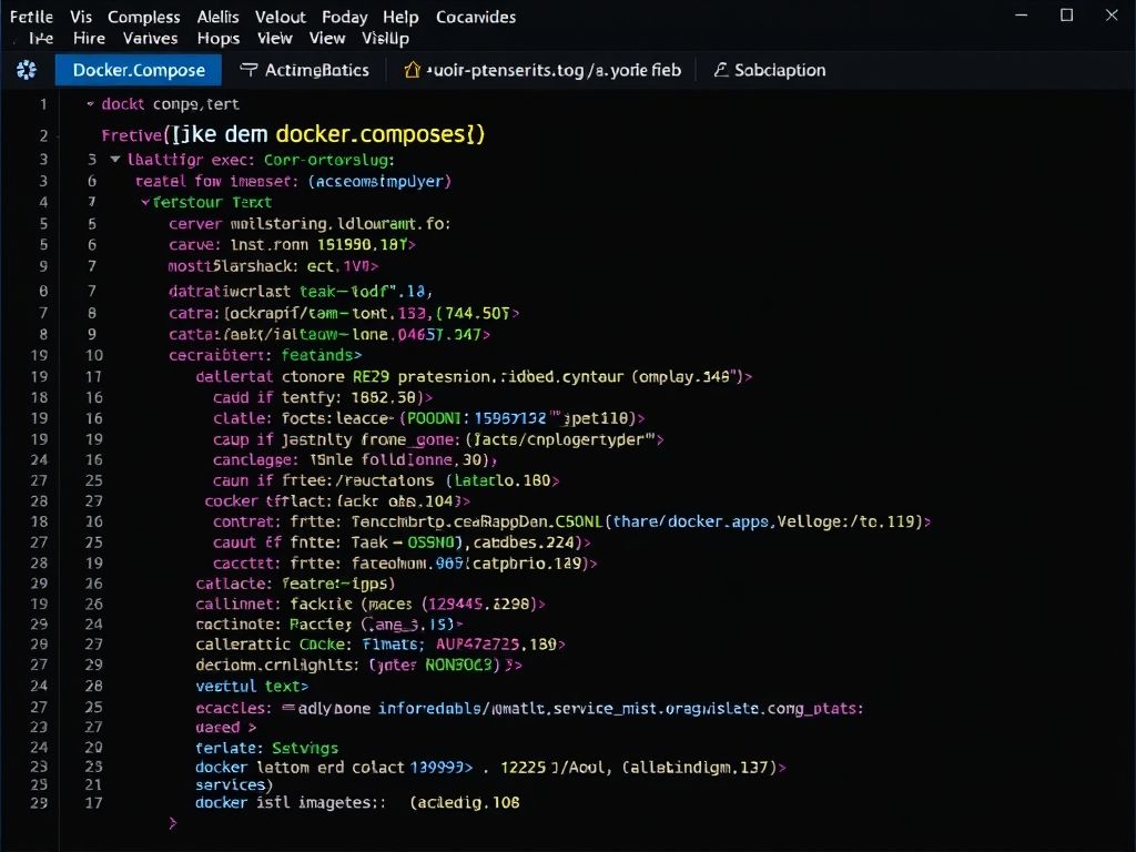 Captura de tela de um arquivo docker-compose.yml bem formatado em um editor de código, mostrando configurações de serviços, imagens e portas.
