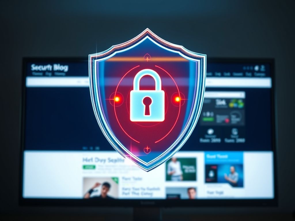 Ícone de escudo de segurança com cadeado, representando a proteção de um blog contra ameaças virtuais.