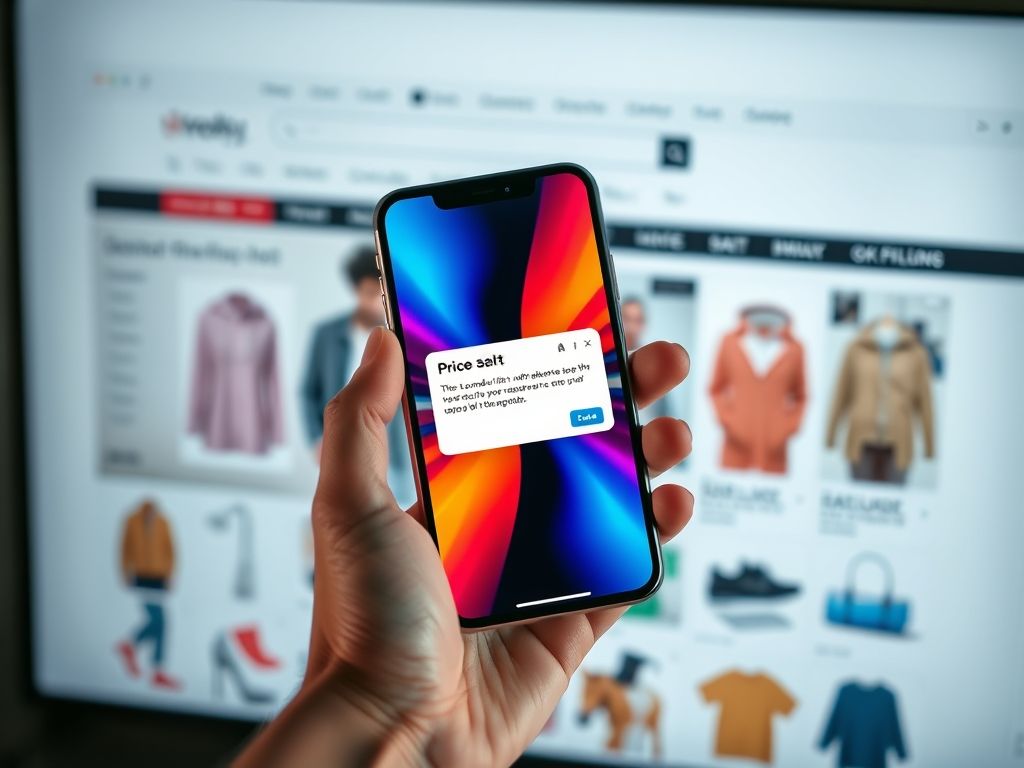 Um smartphone exibindo um alerta de preço para um produto na lista de desejos durante a Black Friday.