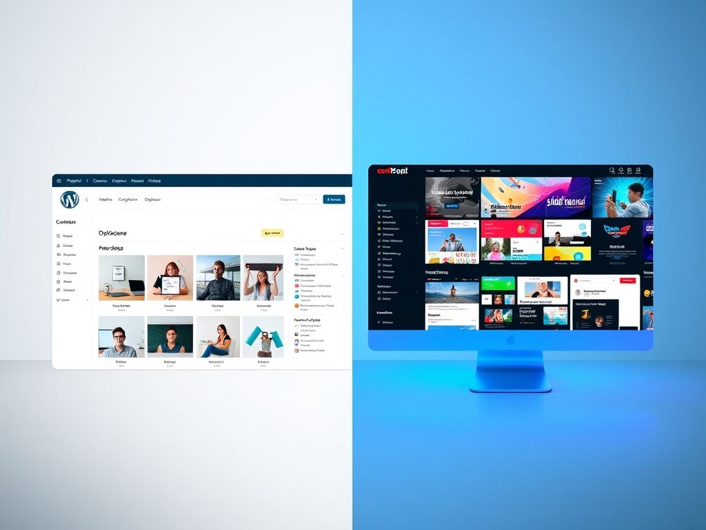 Comparação visual entre WordPress.com e WordPress.org, destacando as diferenças de customização e controle.