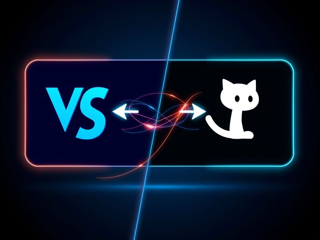 Uma ilustração mostrando a integração entre o Visual Studio Code e o GitHub, com setas indicando a troca de dados e a colaboração.