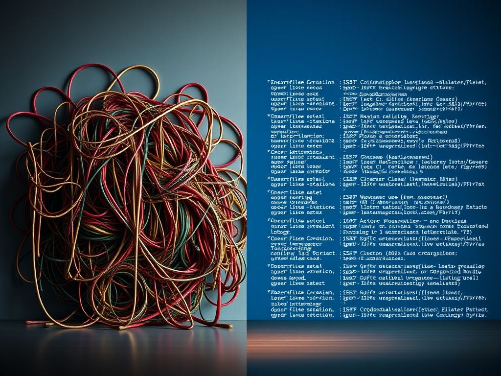 Comparação visual entre código desorganizado (candidato despreparado) e código bem estruturado (candidato preparado).