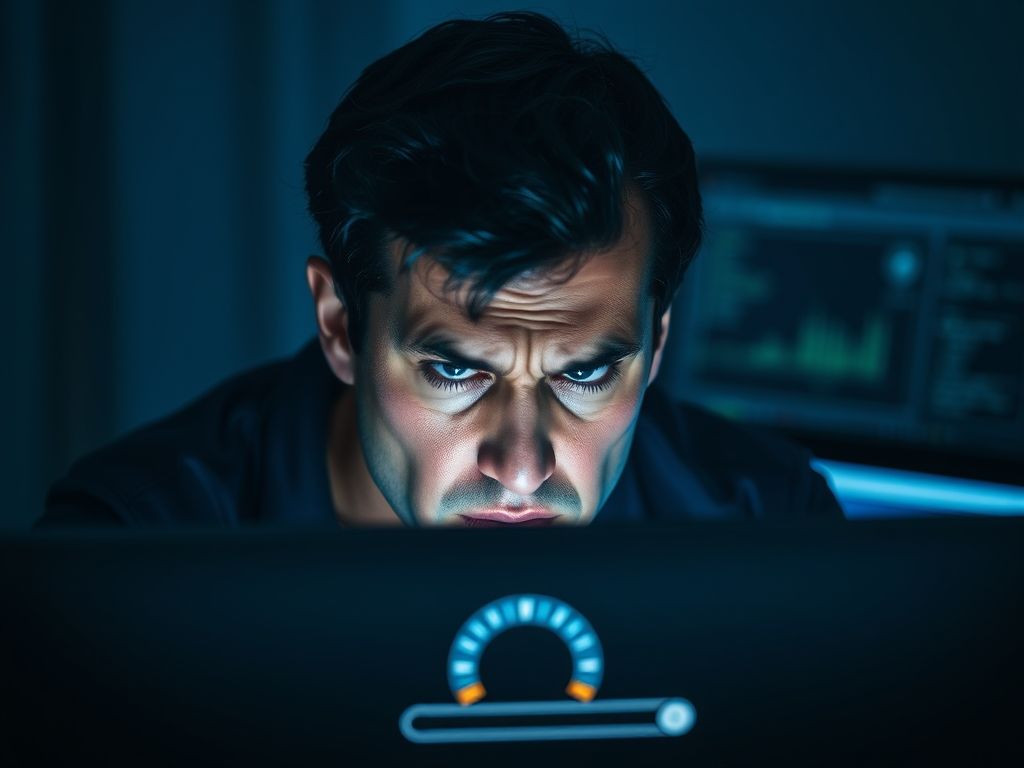 Usuário frustrado esperando uma página carregar em um site lento.