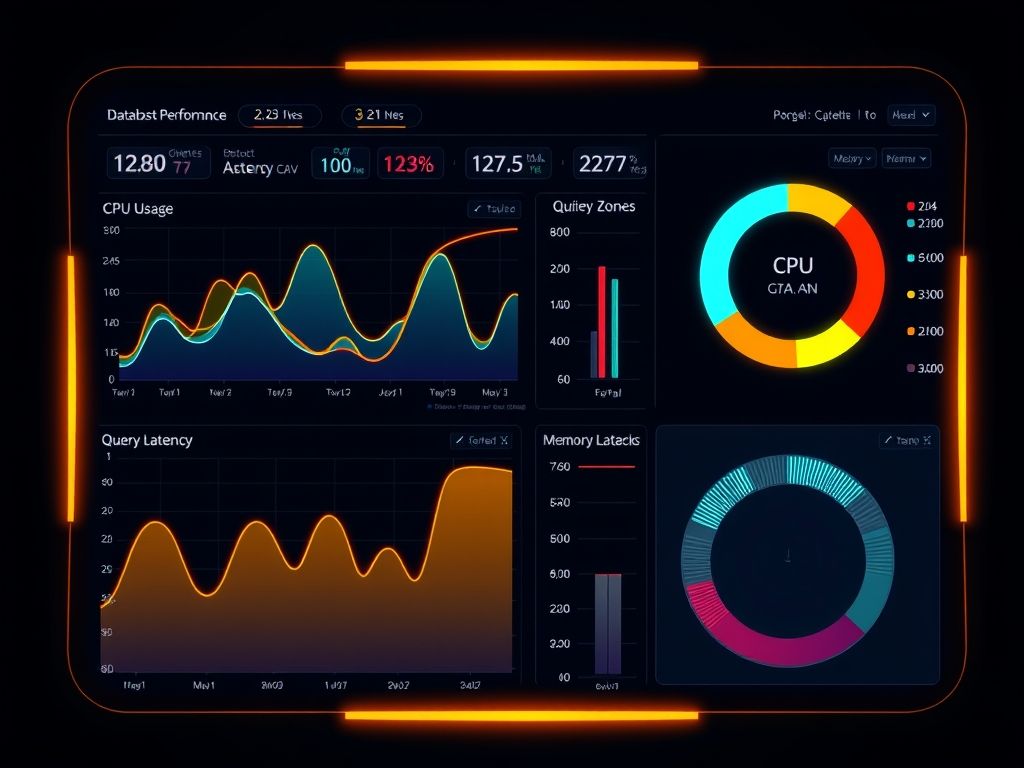 Painel de controle mostrando métricas de desempenho de um banco de dados MySQL.