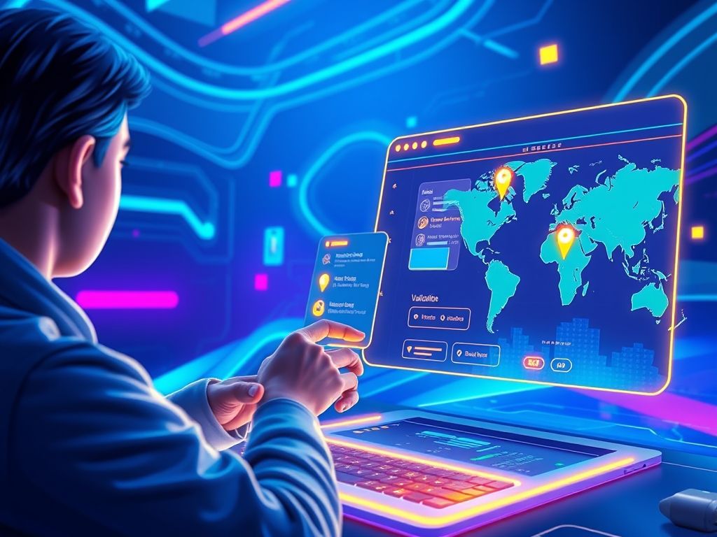 Imagem estilizada de um usuário interagindo com um site dinâmico criado com Javascript.