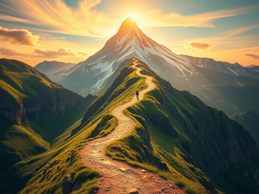 Uma estrada sinuosa que leva ao topo de uma montanha, representando a jornada para se tornar um engenheiro de software sênior.