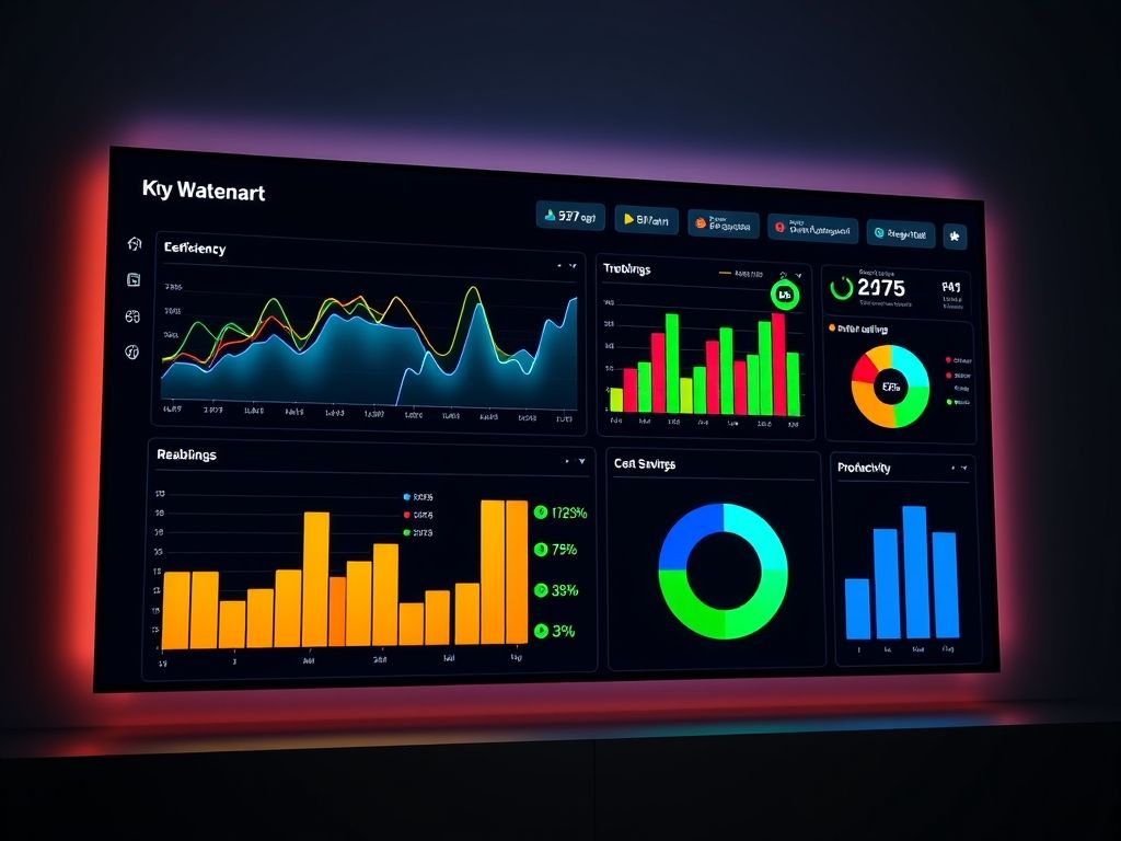 Dashboard mostrando KPIs de eficiência e redução de custos após a implementação de uma plataforma IA all-in-one.