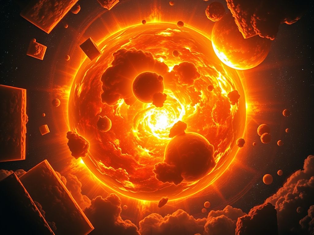 Ilustração artística de uma estrela 'grandiosa', mostrando tamanho, massa e brilho em um cenário de espaço profundo.