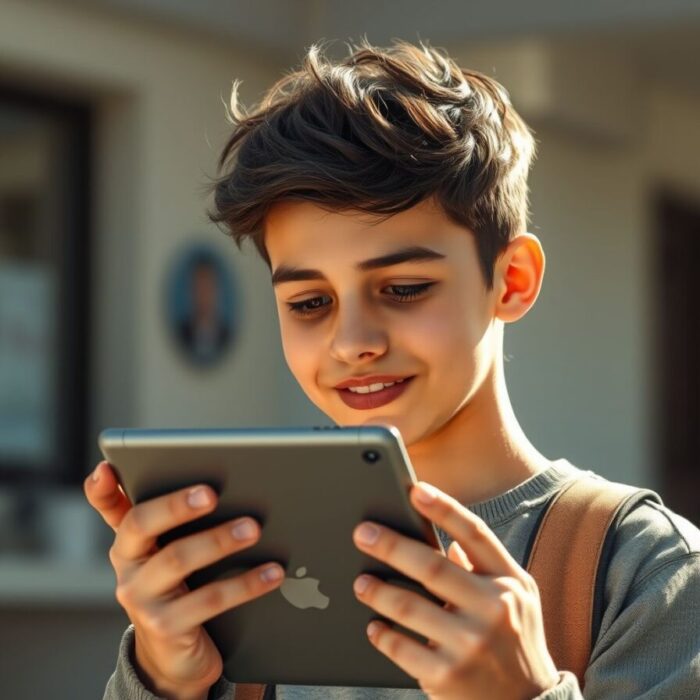 Realistic image of jovem segurando tablet, photorealistic, detailed, natural lighting