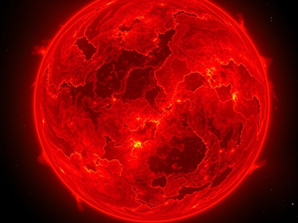 Representação artística de Stephenson 2-18, uma hipergigante vermelha colossal, com destaque para seu tamanho e localização galáctica.