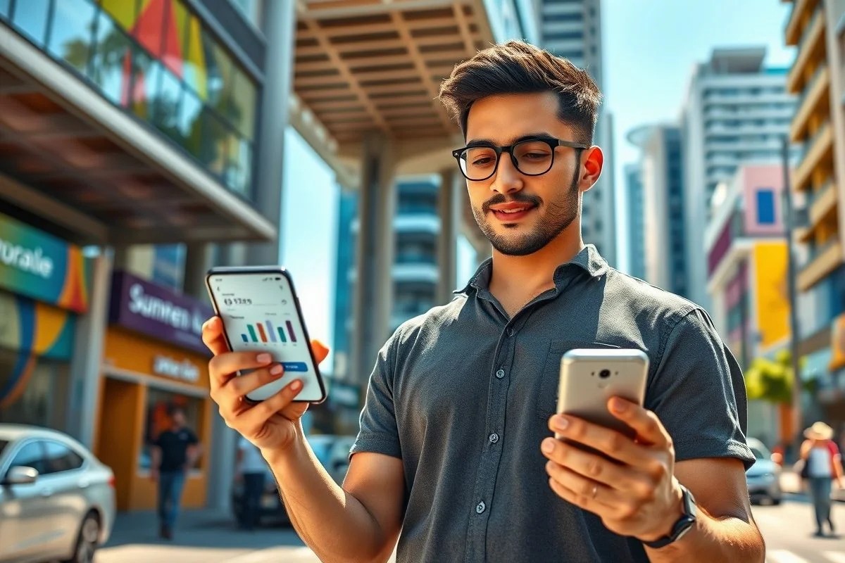 Cidadão brasileiro usando app para acessar serviços públicos online