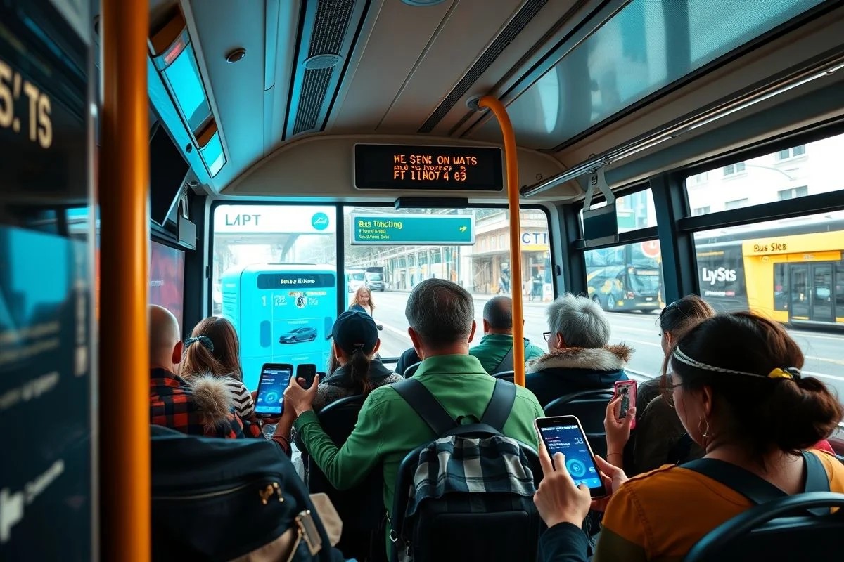 Ônibus de smart city com rastreamento em tempo real no celular do passageiro