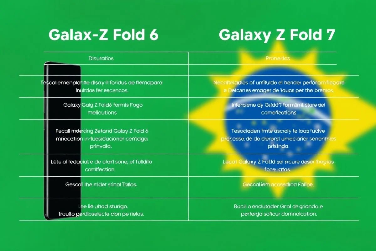 Tabela comparativa Galaxy Z Fold6 vs. Galaxy Z Fold7 em português.