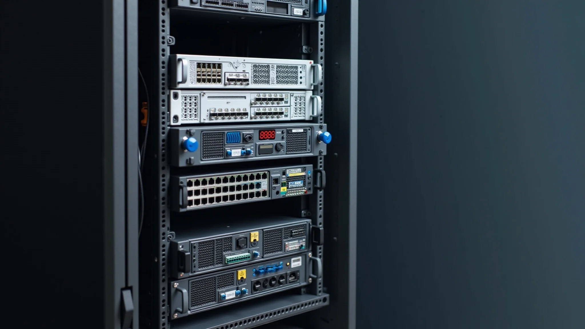 Rack de servidores com diversas opções de hospedagem