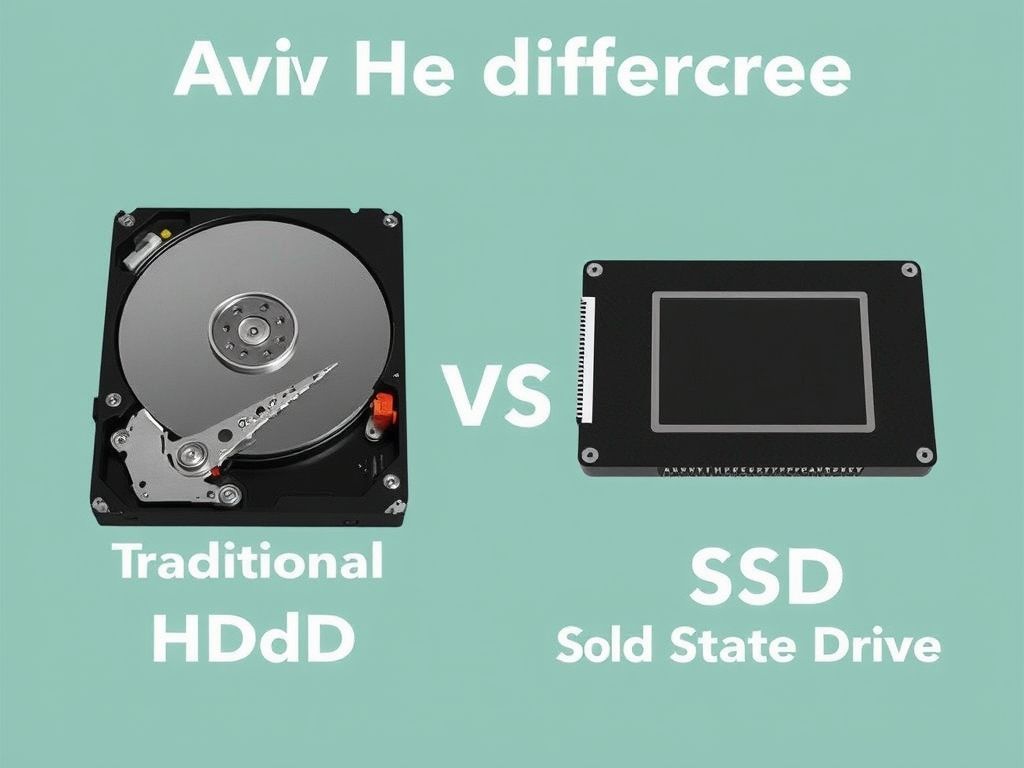 Comparação visual entre um HDD (disco rígido) e um SSD (unidade de estado sólido), enfatizando a diferença de velocidade.