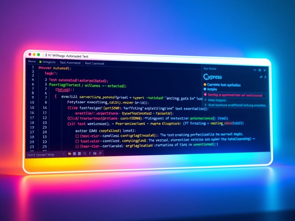 Captura de tela da interface de testes do Cypress, destacando o feedback visual, os comandos em execução e a indicação de um teste falho.