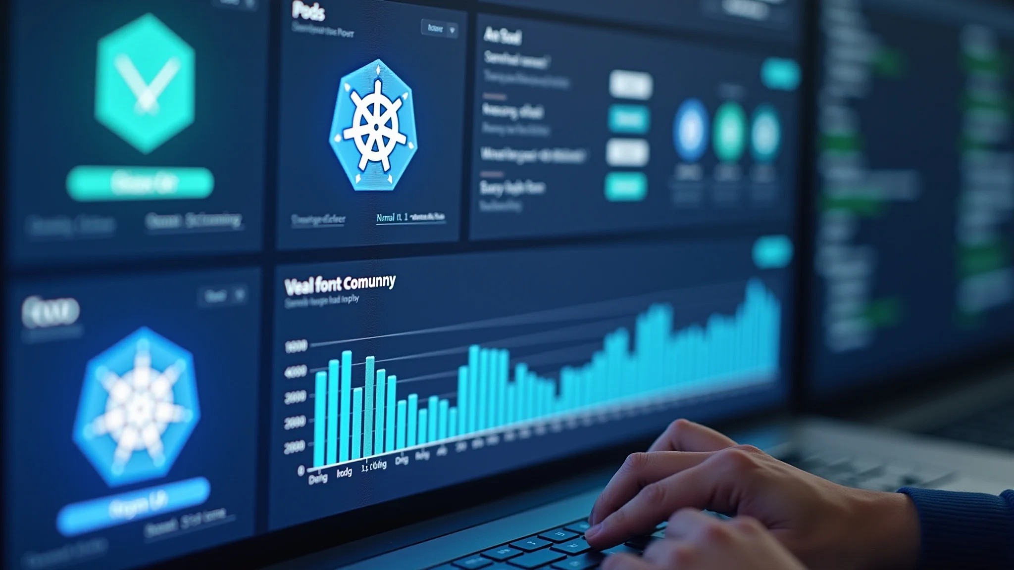 Painel do Kubernetes com pods de aplicativos portáteis