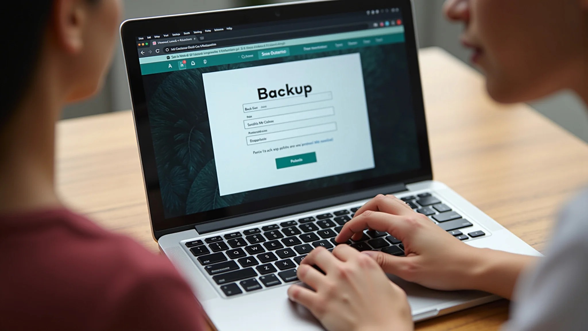 Pessoa fazendo backup de site em laptop