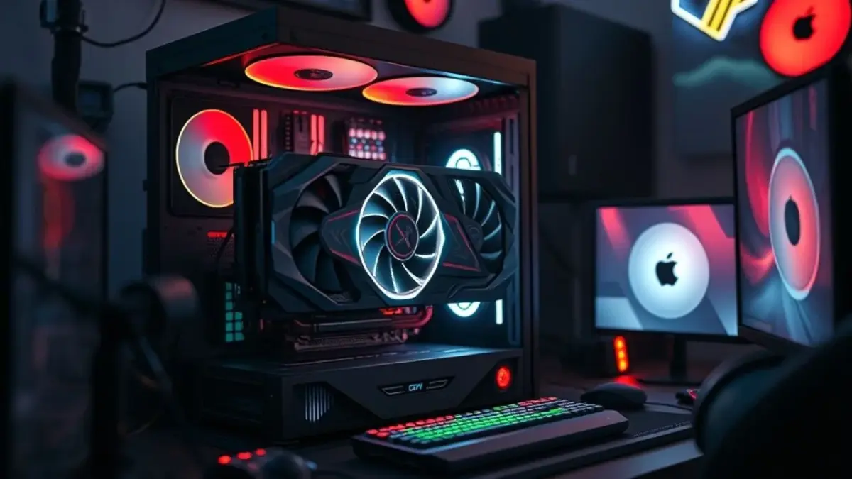 PC gamer de alta performance com placa de vídeo potente, ideal para jogos em 1080p.