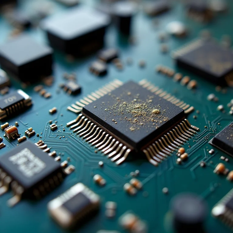 Diferentes tipos de sujeira e oxidação em eletrônicos.