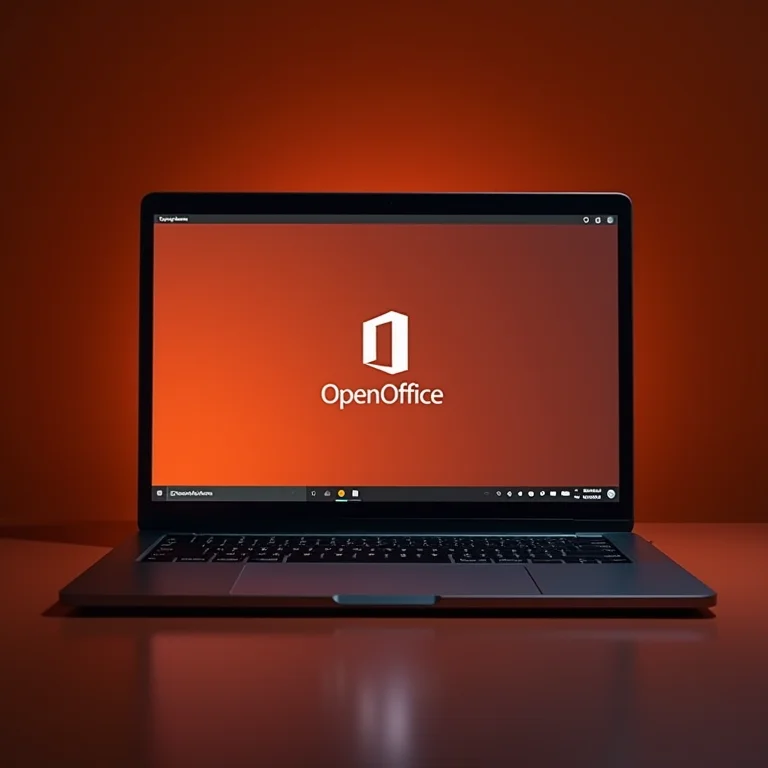 Interface do Apache OpenOffice em um laptop moderno.