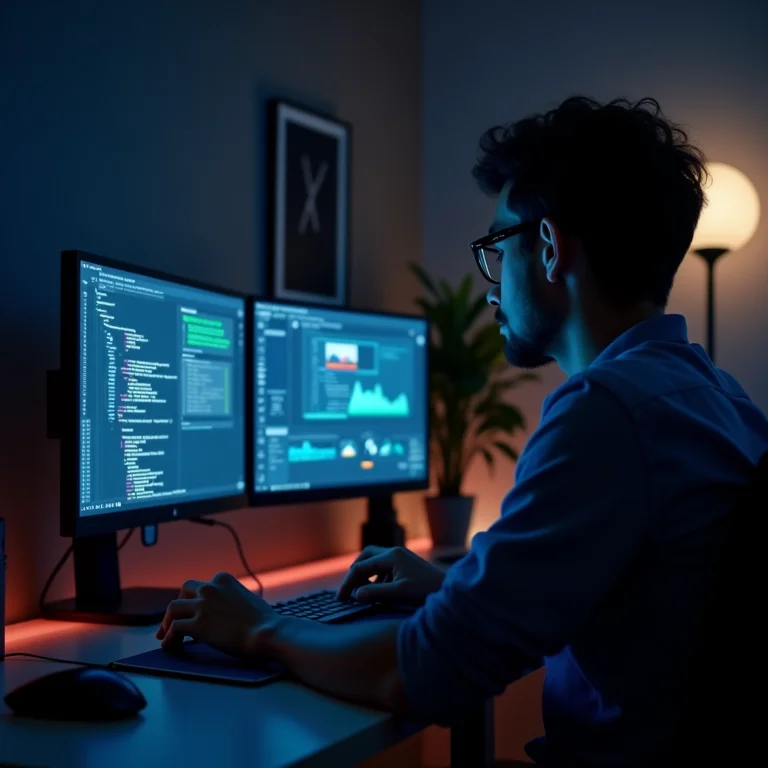 Jovem desenvolvedor brasileiro aprendendo design patterns em seu home office.