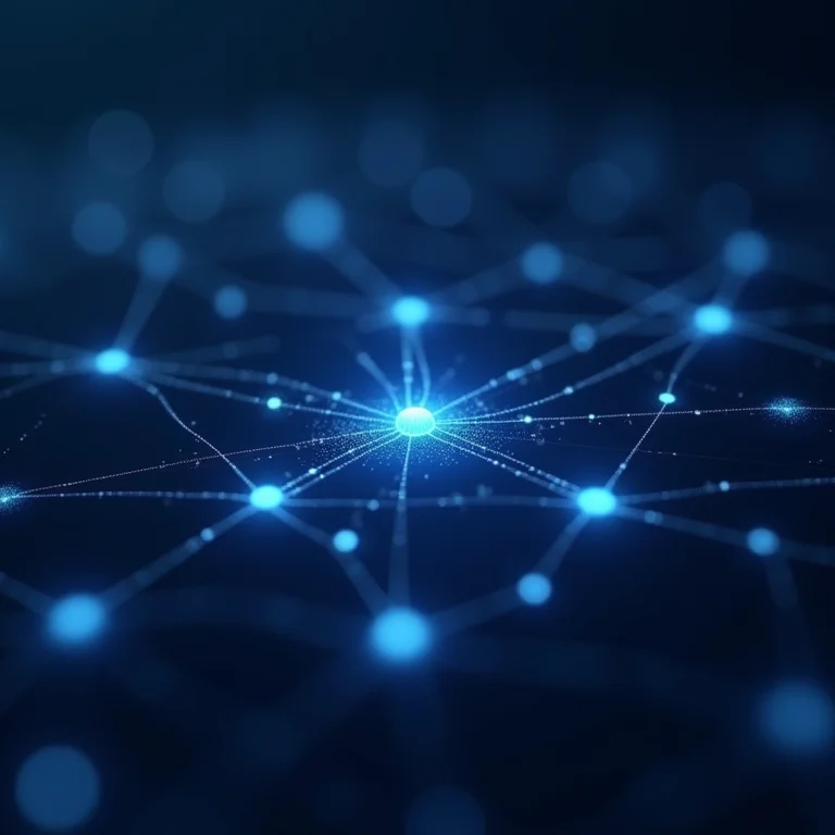 Rede de nós interconectados representando a compatibilidade e extensibilidade do Lively Wallpaper.