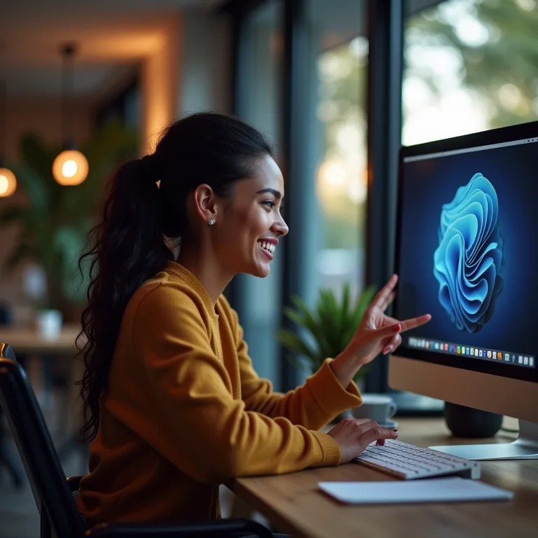 Usuária interagindo com a interface intuitiva de papéis de parede animados