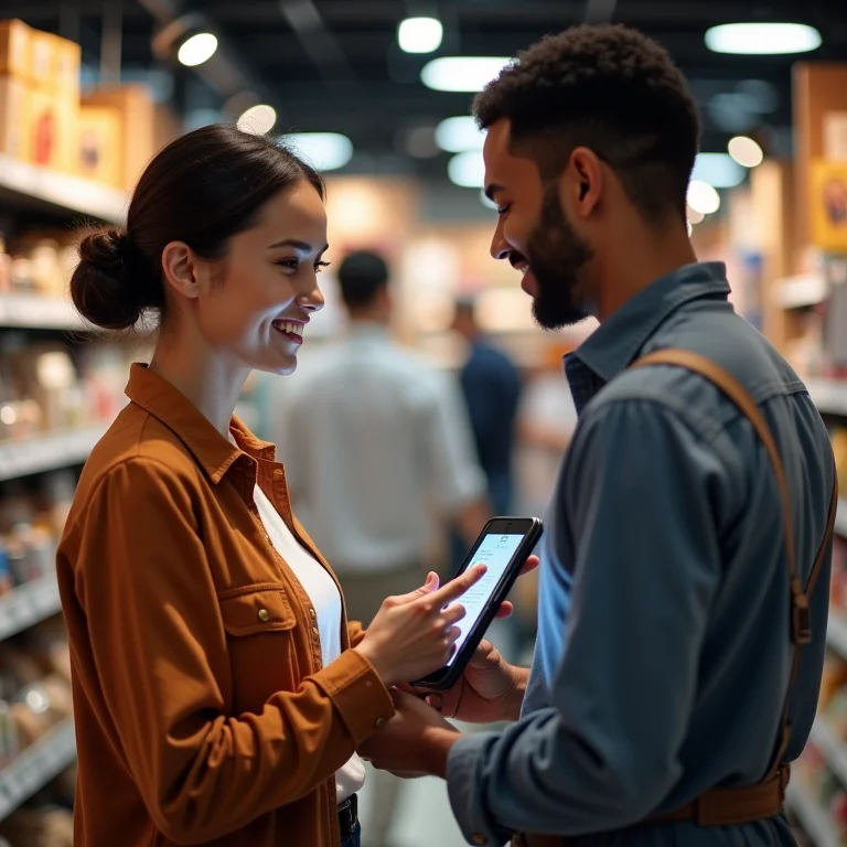 Atendente de loja personalizando recomendações de produtos