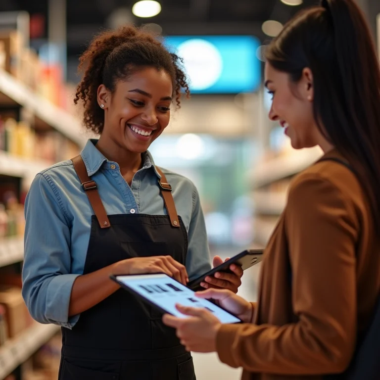 Atendente de loja recomendando produtos para cliente
