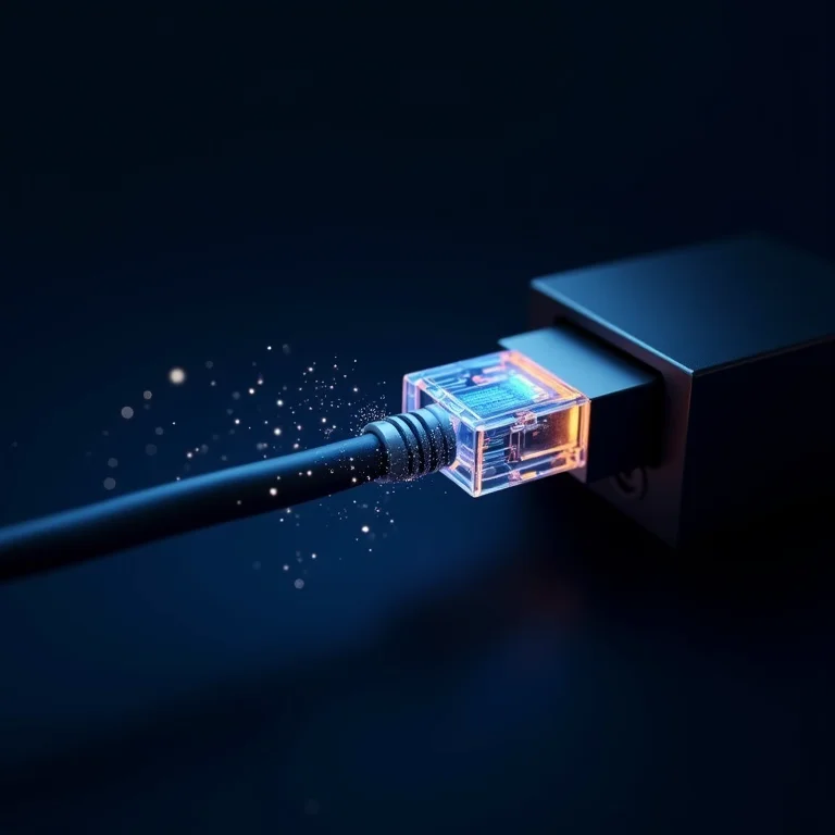 Cabo de rede transmitindo dados representando o básico do endereço IP