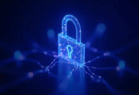 Cadeado digital formado por nós interconectados, representando a segurança do Bitwarden.