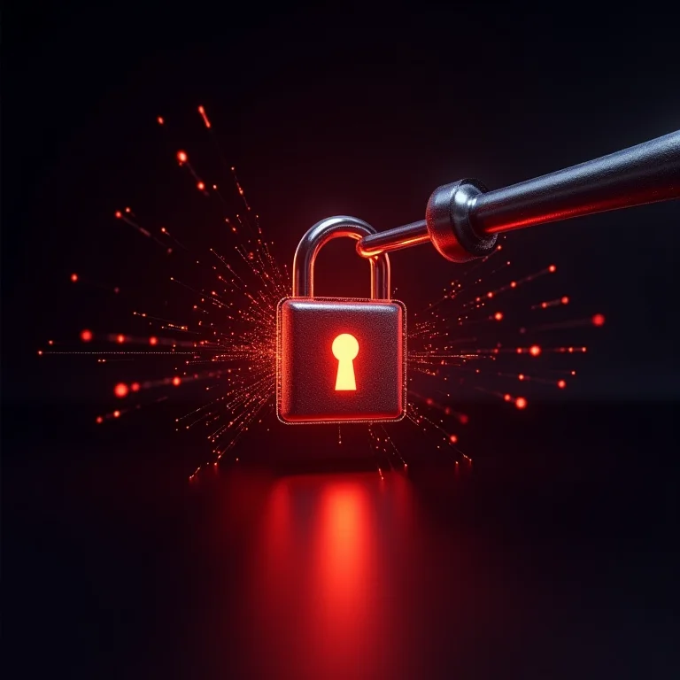 Cadeado digital sendo forçado por uma barra de ferro digital