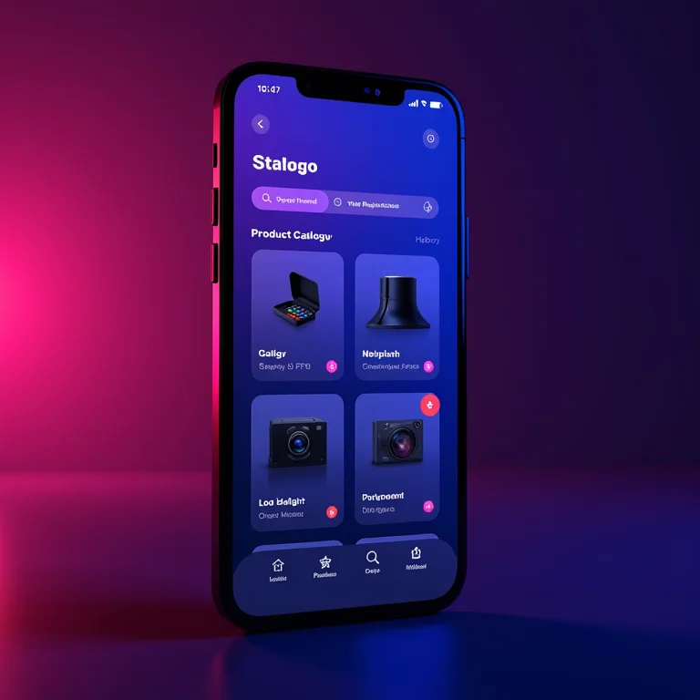 Catálogo de produtos digitais em um smartphone.