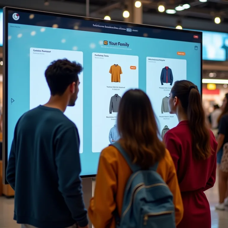 Clientes visualizando recomendações de produtos em loja