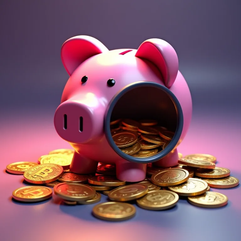 Cofre quebrado com criptomoedas e lupa