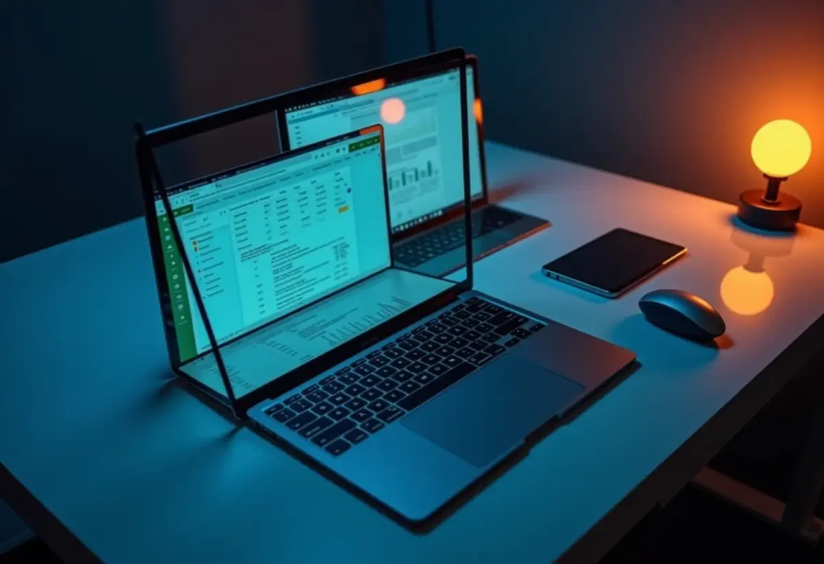 Google Sheets vs Excel: Qual a melhor opção para trabalho em equipe? Comparativo visual entre Google Sheets e Excel em ambiente de trabalho moderno